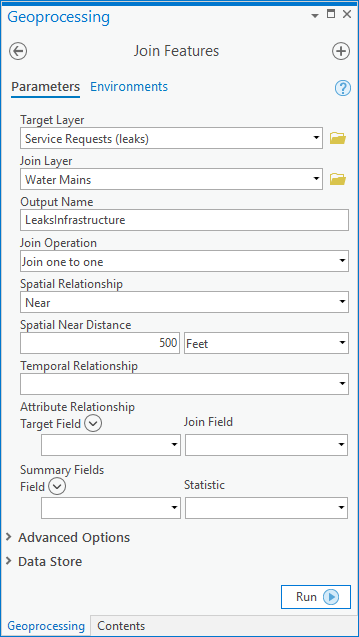 The join feature tool's parameters