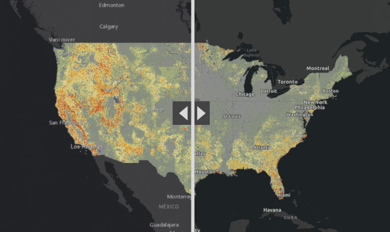 swipe tool to compare wildfire risk