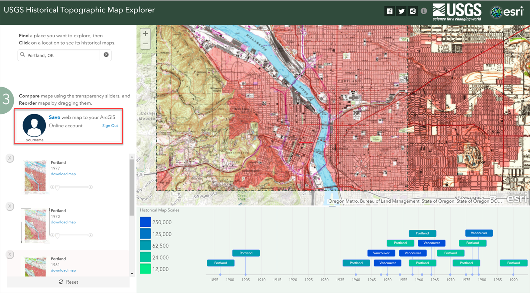 Topo Explorer app: Portland, OR