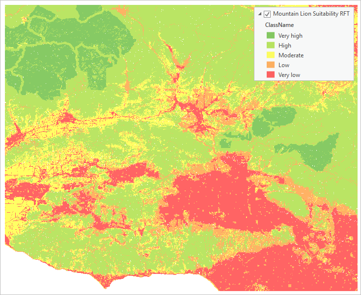 Suitability surface output for mountain lion habitats