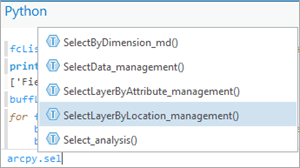 Autocomplete list of ArcPy functions