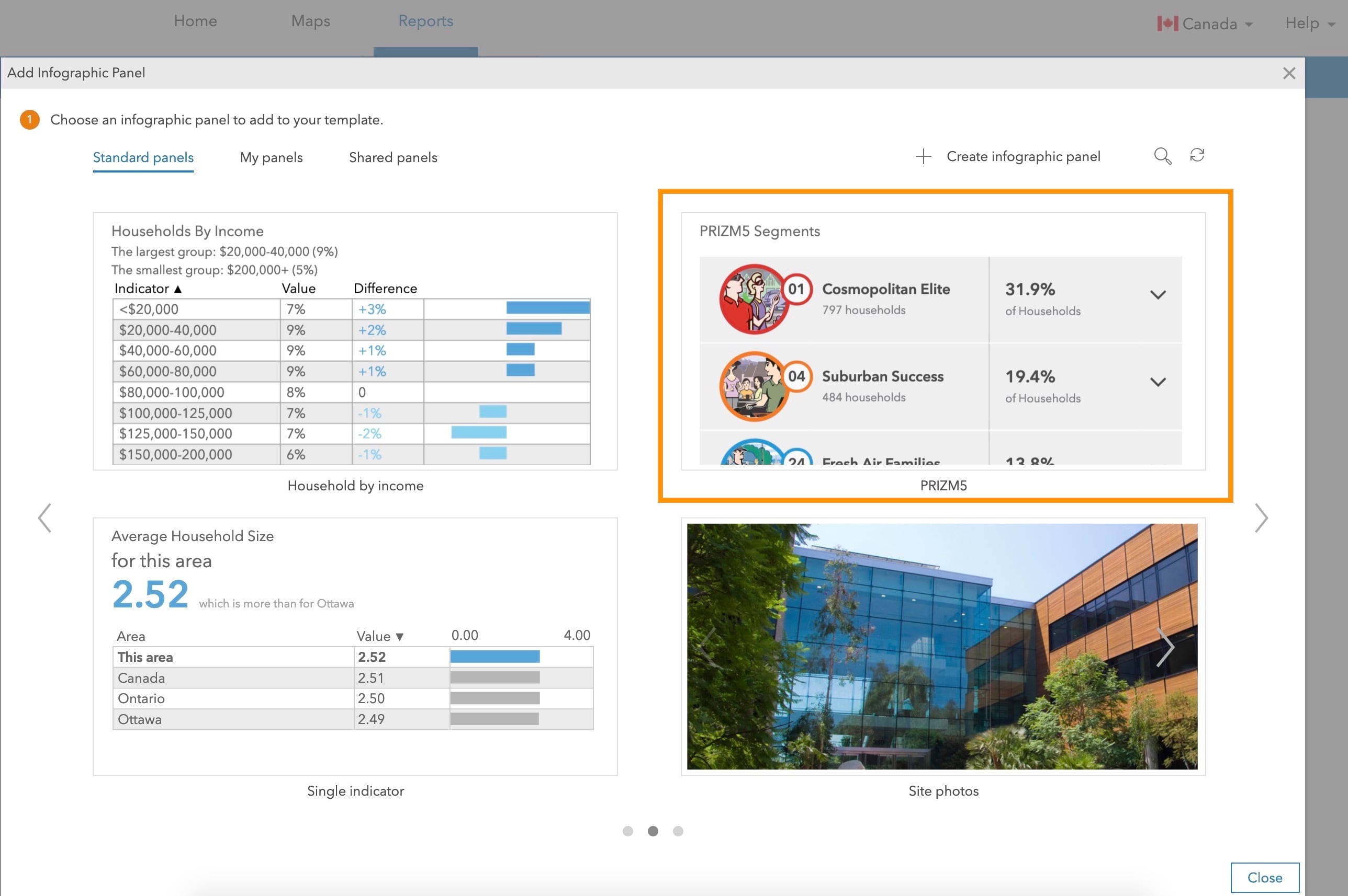 A custom infographic defining top consumer segments for an area in Canada using PRIZM5 data.