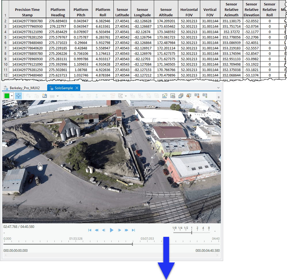 Video image with associated metadata file