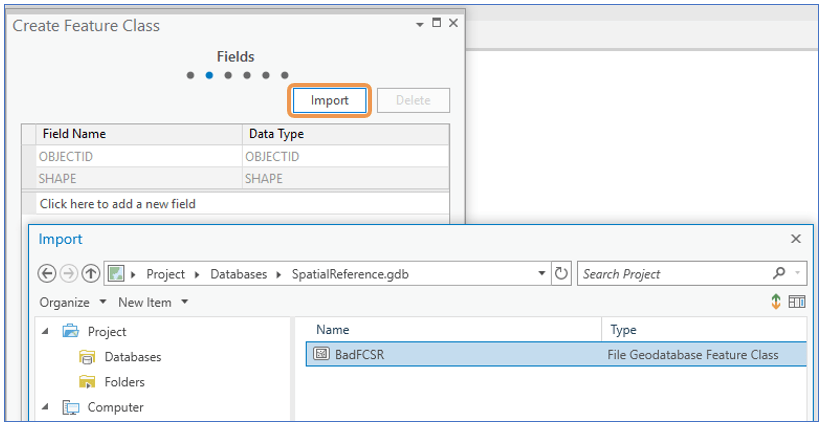 ArcGIS Pro Create Feature Class Wizard Import schema