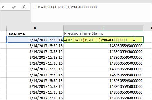 Use an Excel formula to convert timestamps to UTC