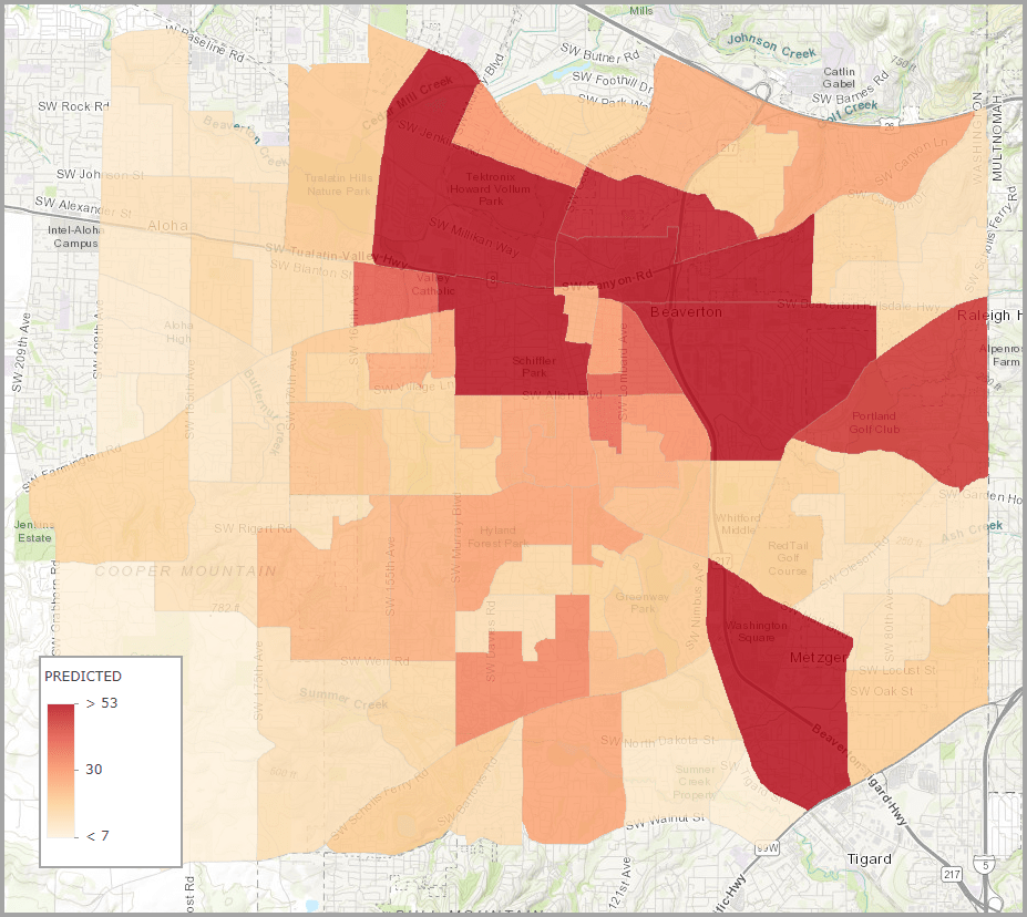 Image of a map predicting 911 calls