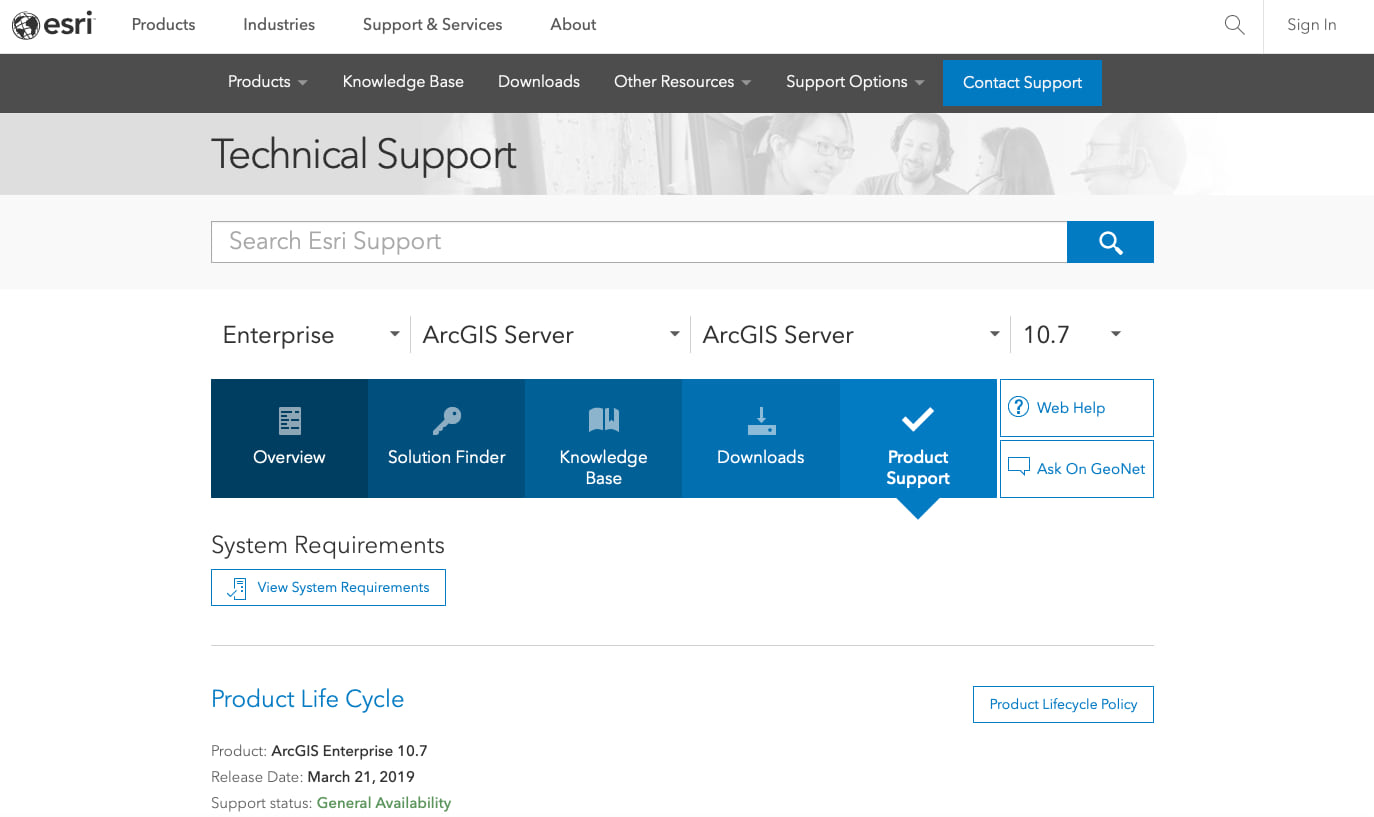 ArcGIS Enterprise product lifecycle support page