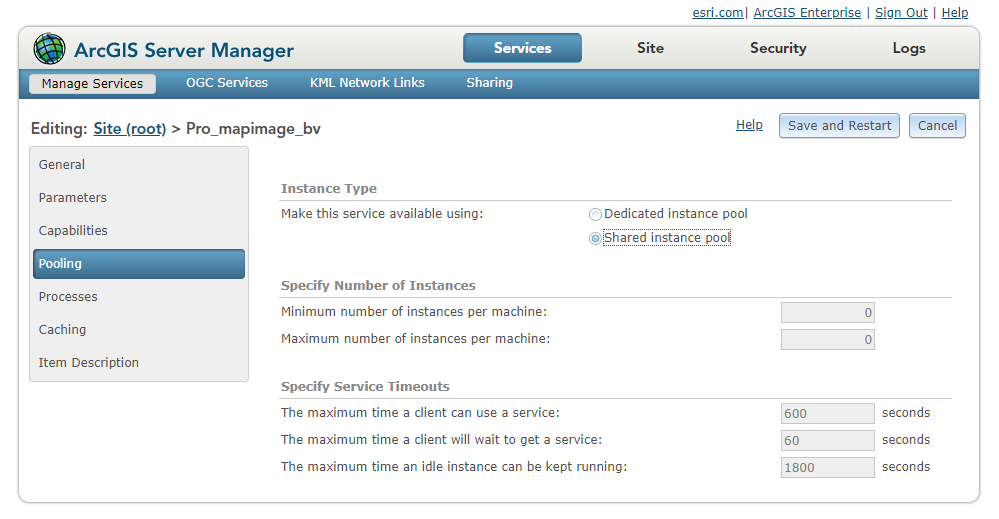 The shared pool option for a service