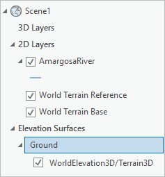 The Contents pane with Ground selected beneath Elevation Surfaces The Contents pane with Ground selected beneath Elevation Surfaces