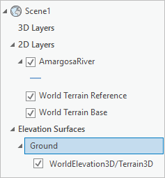 The Contents pane with Ground selected beneath Elevation Surfaces