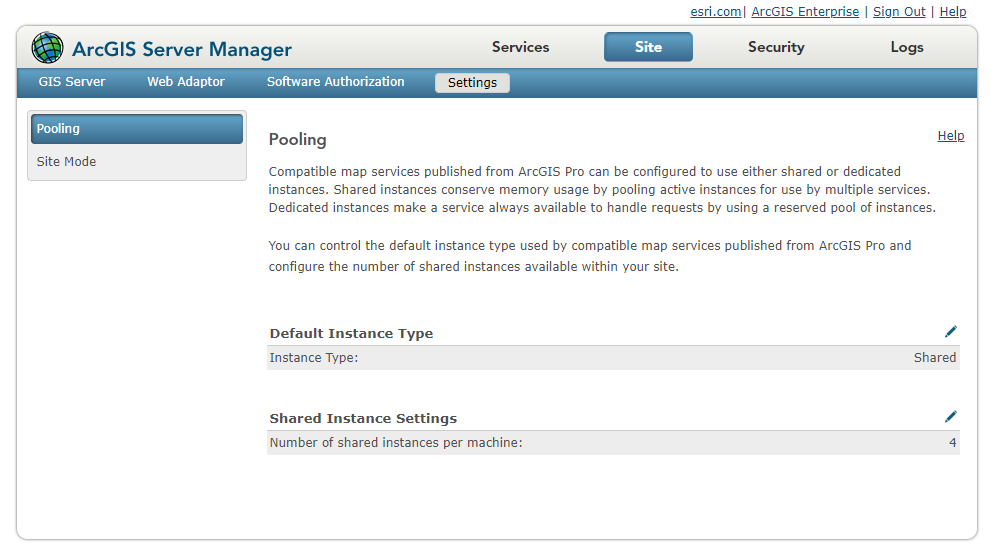 The Pooling page in Manager