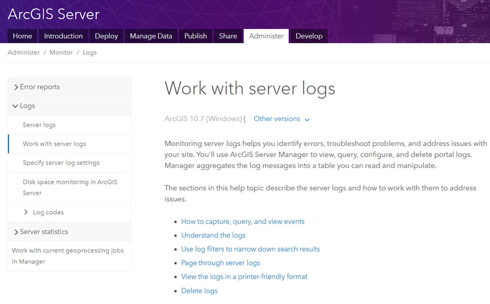 ArcGIS Server documentation screenshot