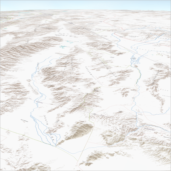 Perspective view map with terrain basemap