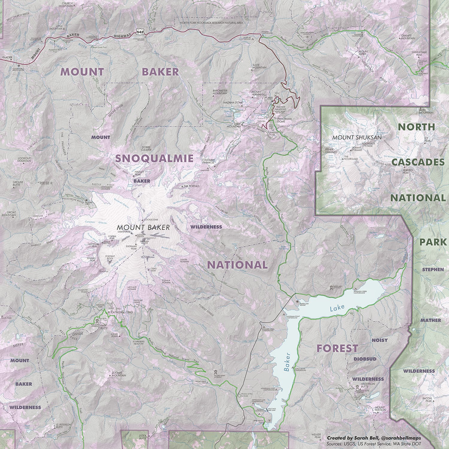 Mount Baker Wilderness map created with ArcGIS Maps for Adobe Creative Cloud.