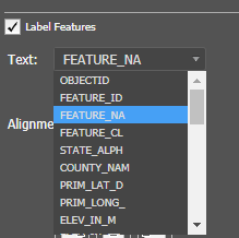 Use the "Feature_NA" field to label the GNIS layers. Use the "Feature_NA" field to label the GNIS layers.