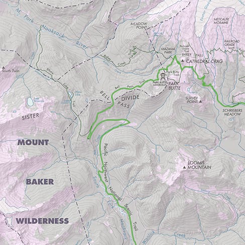 The USGS Woodland tint around Loomis Mountain in the Mount Baker Snoqualmie National Forest.