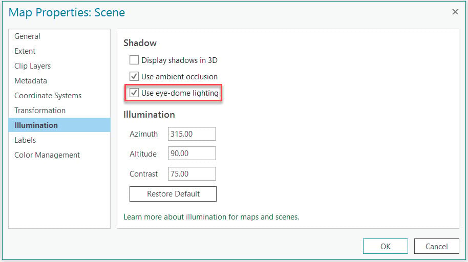 Figure 6 EDL settings at Scene's Illumination page