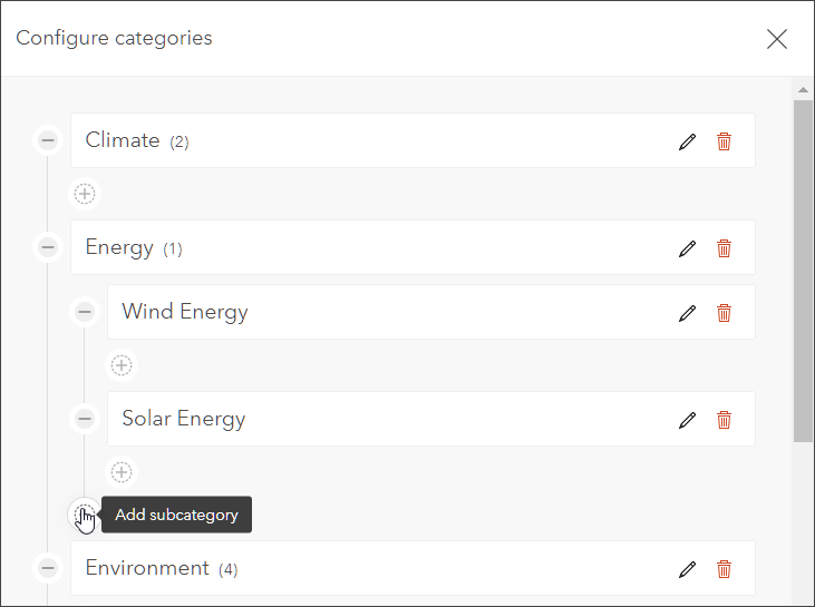 Configure categories