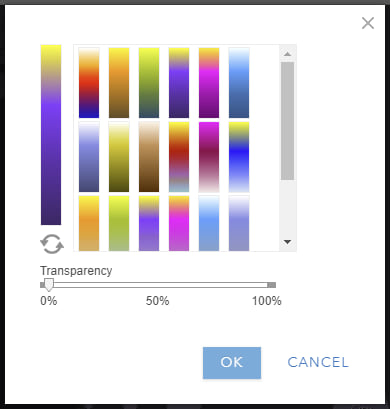 Color ramp selector with heat map ramps. Dark purple to yellow selected.