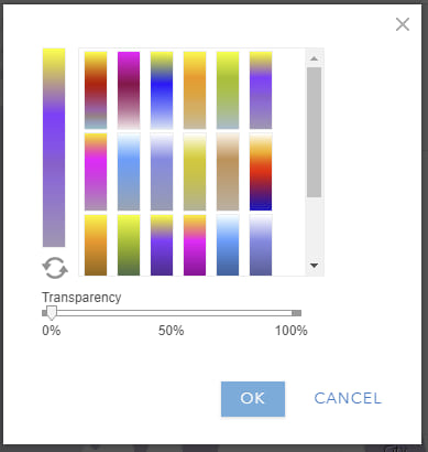 Color ramp selector with heat map ramps. Light purple to yellow selected. Color ramp selector with heat map ramps. Light purple to yellow selected.