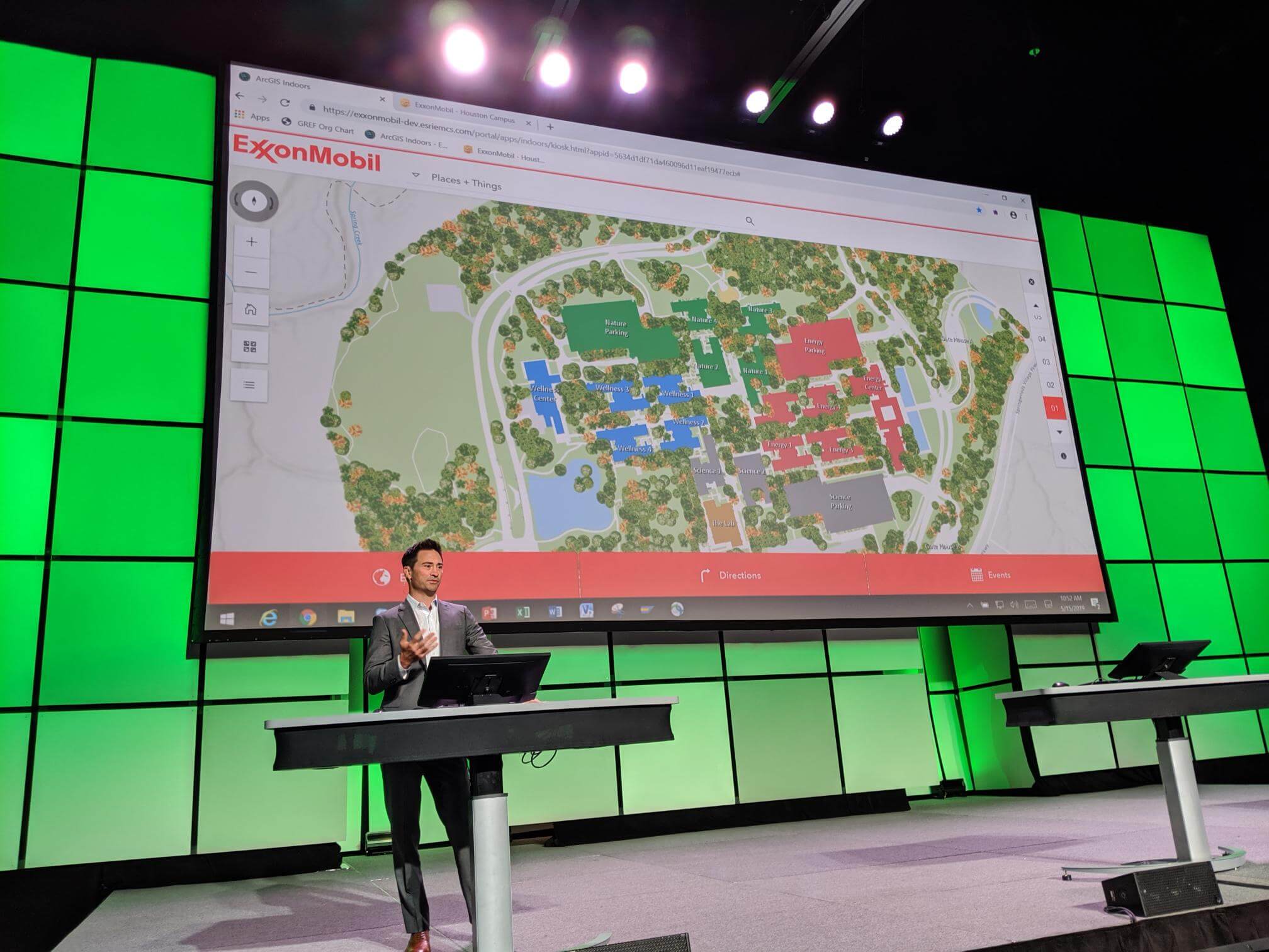 ExxonMobil's smart building expert showing ArcGIS Indoors for Exxon's corporate campus