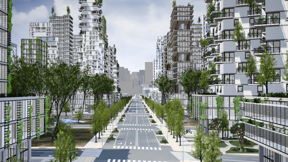 A picture of a polished design scenario from CityEngine rendered in Unreal Engine A picture of a polished design scenario from CityEngine rendered in Unreal Engine