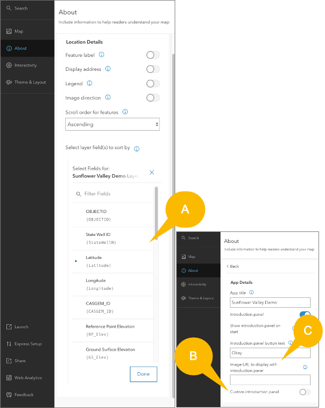 Configuration of General tab and locations to configure feature navigation order, custom on-boarding, and initial loading image