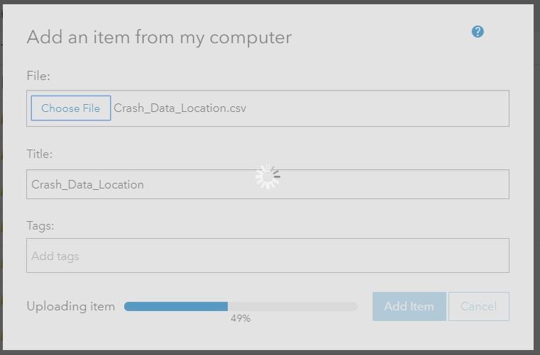 User interface for adding an item and tracking upload progress