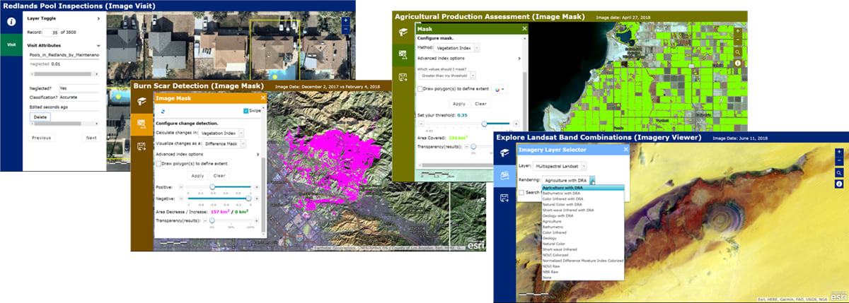 Screenshots of demo configurable apps for imagery