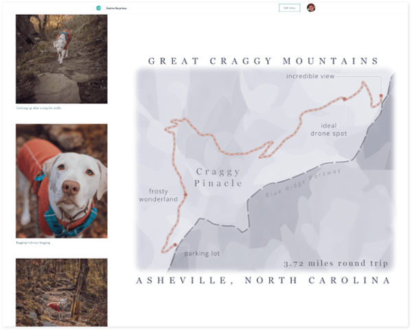 An image of a sidecar layout with a locator in the media panel and a stacked gallery of images in the side narrative panel. An image of a sidecar layout with a locator in the media panel and a stacked gallery of images in the side narrative panel.