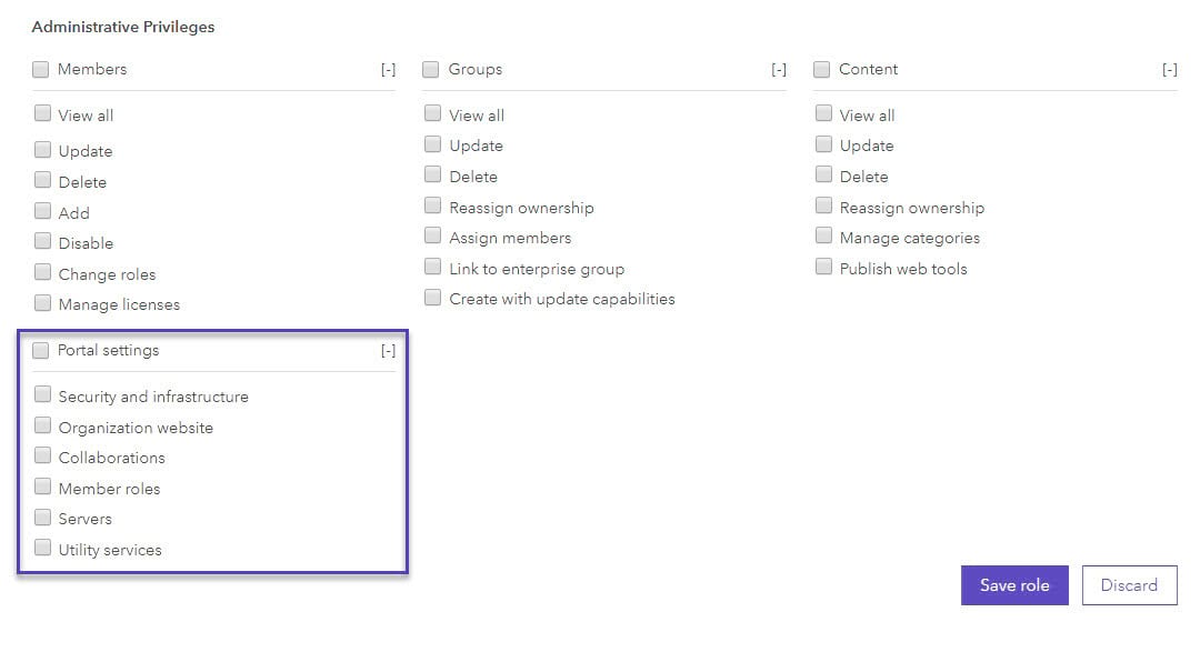 Administrative privileges available for custom roles in ArcGIS Enterprise 10.7.1 Administrative privileges available for custom roles in ArcGIS Enterprise 10.7.1