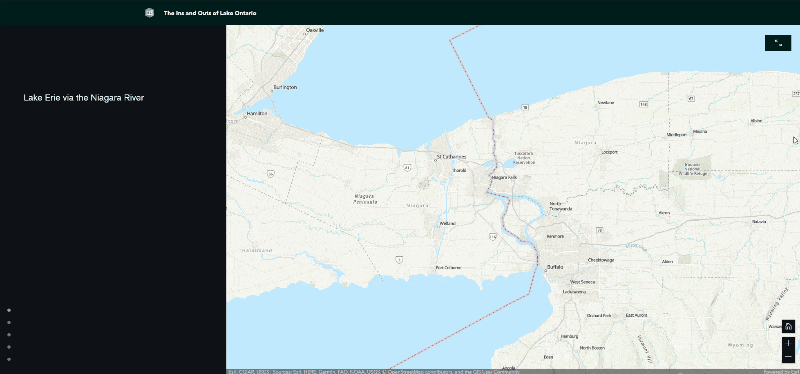 An animated GIF image showing a series of views of waterways going in and out of Lake Ontario.