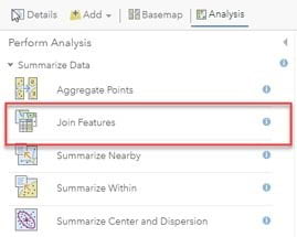 Analysis button selected, and Join Features is highlighted within the Analysis options. Analysis button selected, and Join Features is highlighted within the Analysis options.