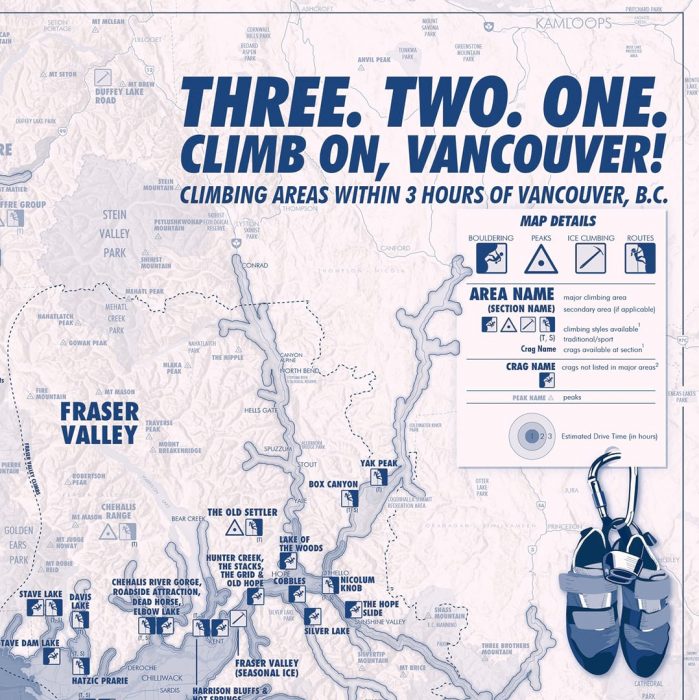 Vancouver rock climbing map legend