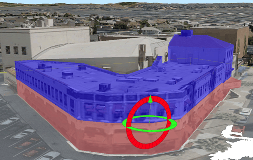 The Slice tool divides a multipatch into two to represent two floors of a building.