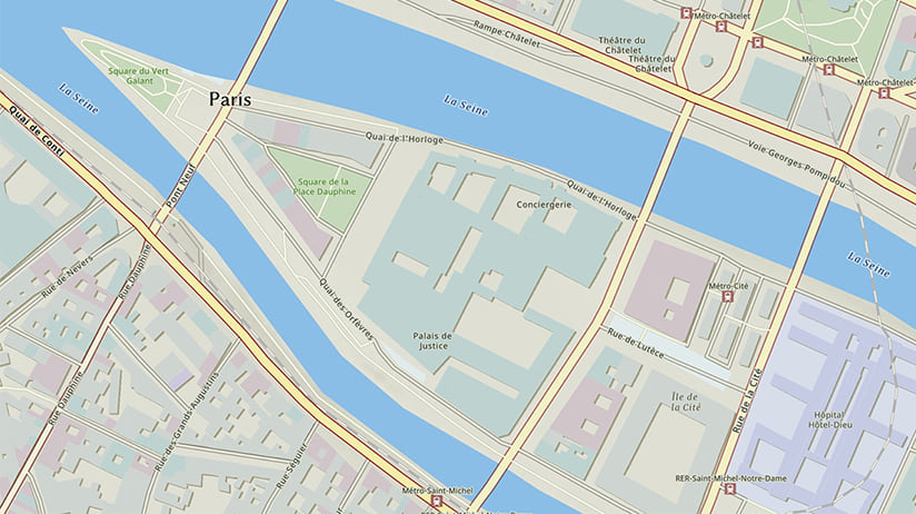 Part of the Esri National Geographic Style map showing part of Central Paris