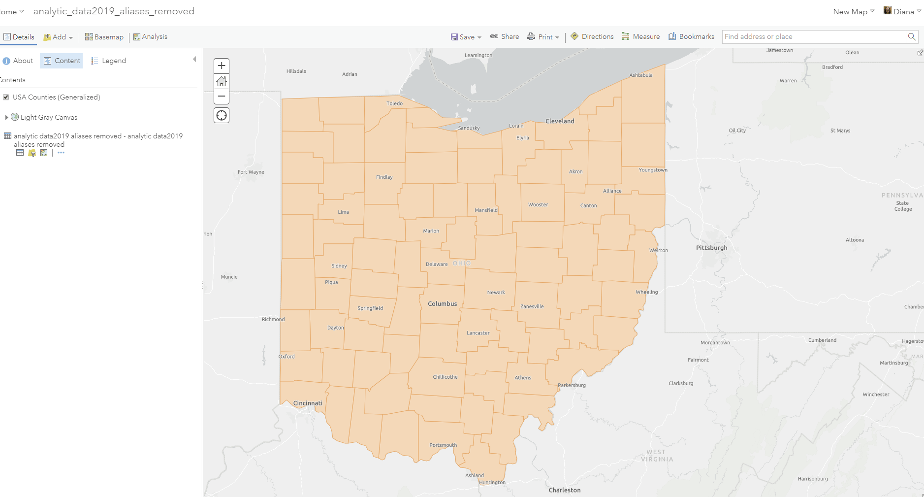 Map of Ohio Counties.