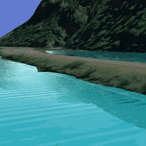 The Tropical water symbol from the ArcGIS 3D style is used in a scene.