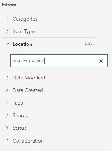 User interface to search by location