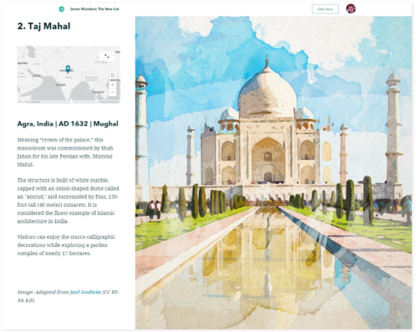 An image of a sidecar with a photo displayed prominently in the media panel, and a small locator map in the narrative panel. An image of a sidecar with a photo displayed prominently in the media panel, and a small locator map in the narrative panel.