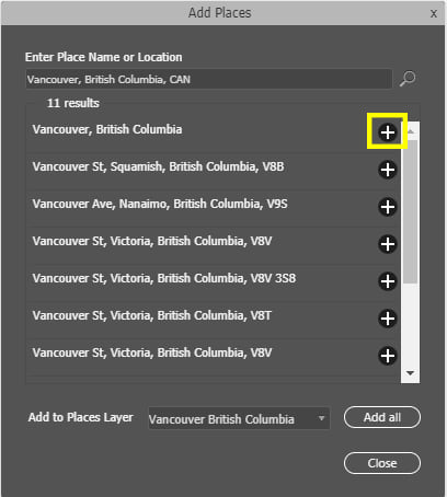 Click the plus button next to the spot you want to add to your map Click the plus button next to the spot you want to add to your map