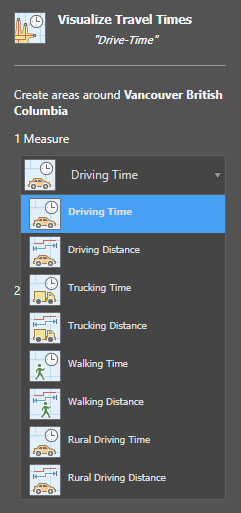 Select "Driving Time" from the Travel Times options