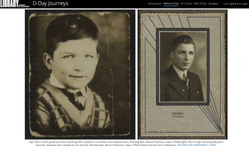 An animation scrolling through the story, showing one of the D-Day soldiers and images of his flight log An animation scrolling through the story, showing one of the D-Day soldiers and images of his flight log