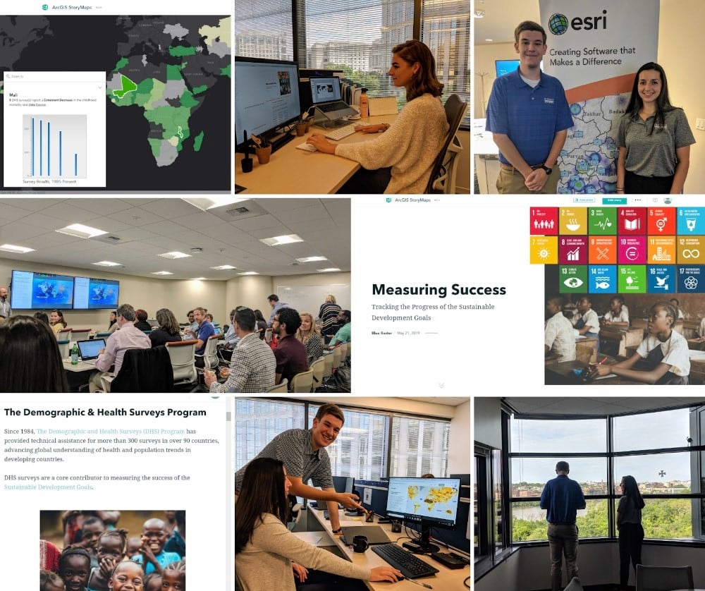 A collage of Blue Raster interns as work on a story map A collage of Blue Raster interns as work on a story map