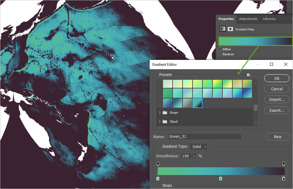 Bathymetry gradient map Bathymetry gradient map