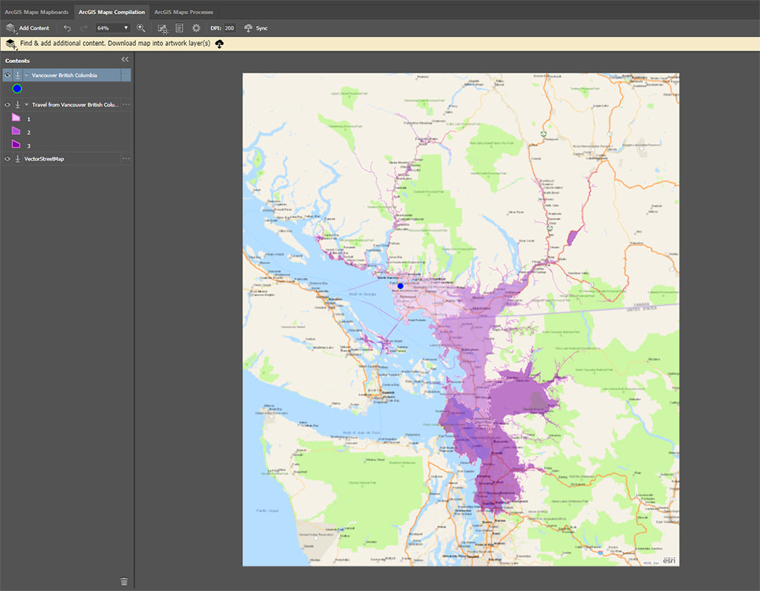 Sample showing travel times from Vancouver