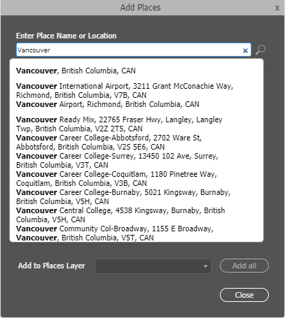 Type "Vancouver" in search bar