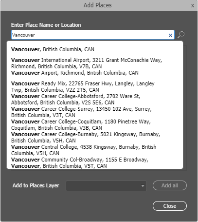 Type "Vancouver" in search bar Type "Vancouver" in search bar