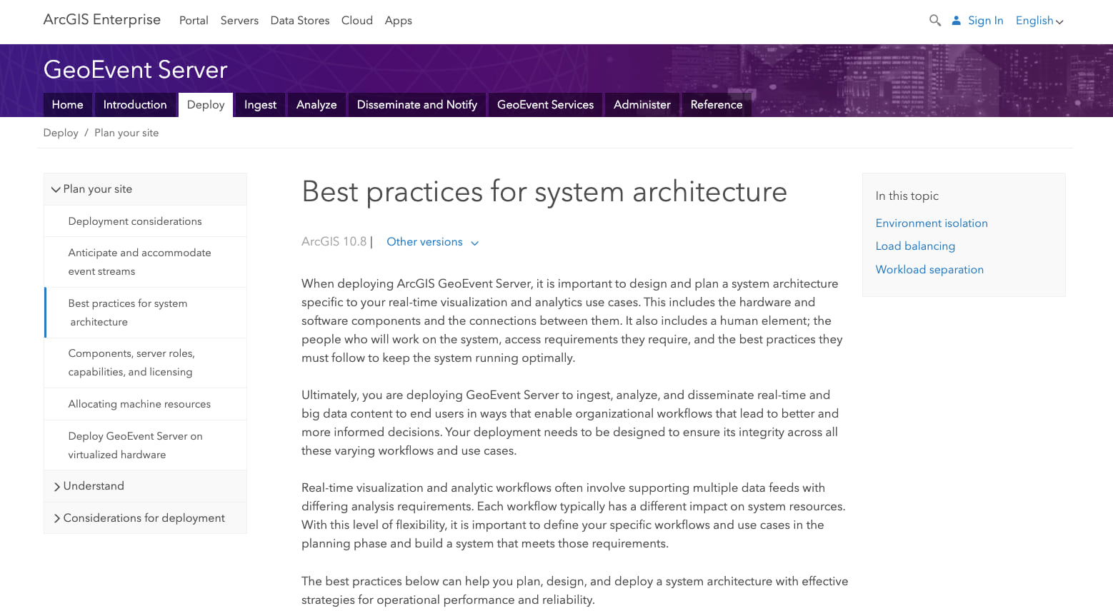 ArcGIS GeoEvent Server documentation page ArcGIS GeoEvent Server documentation page