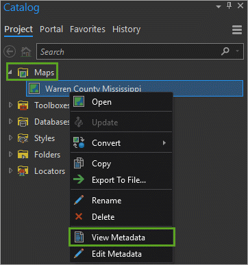 Display Map metadata